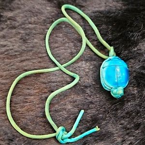 BLUE SCARAB BEETLE Necklace on Silk‎ Type Tie